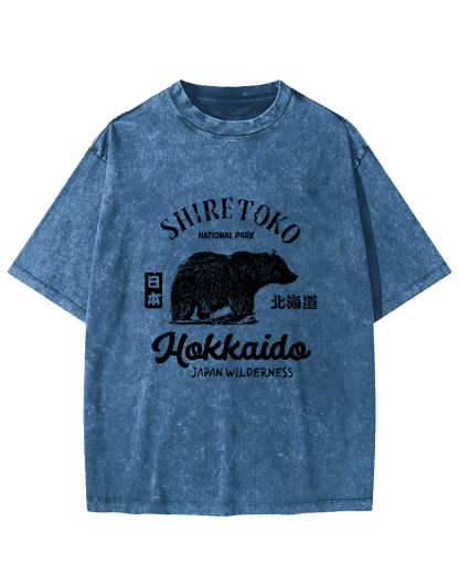 Japanese Writing Bear Pattern Vintage Distressed T-shirt-Zazasy