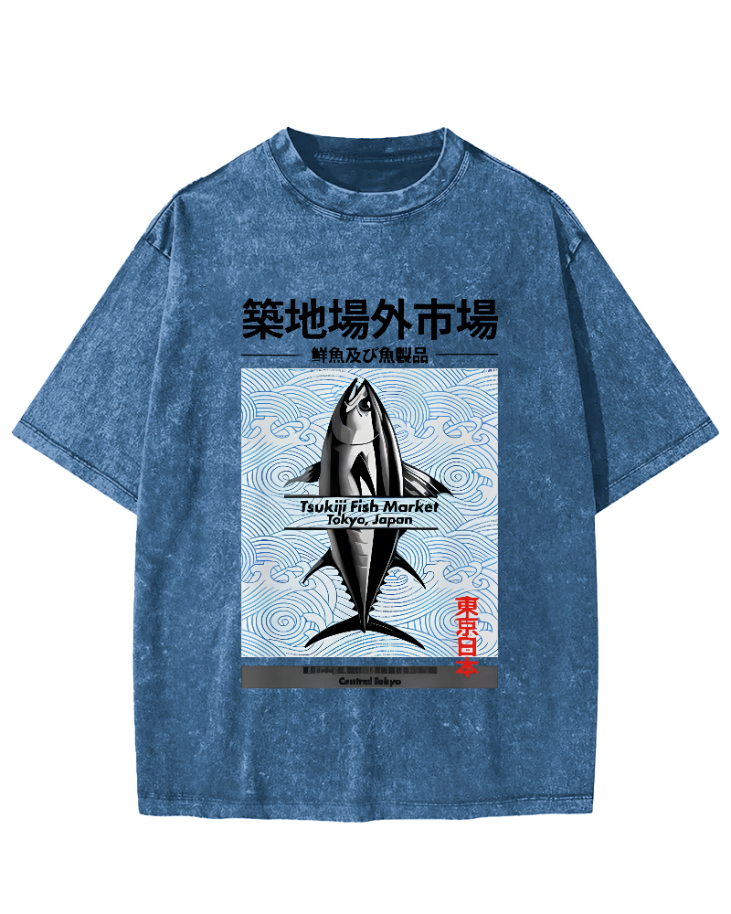 Tokyo Tsukiji Off Market, Japan Vintage Washed T-shirt-Zazasy