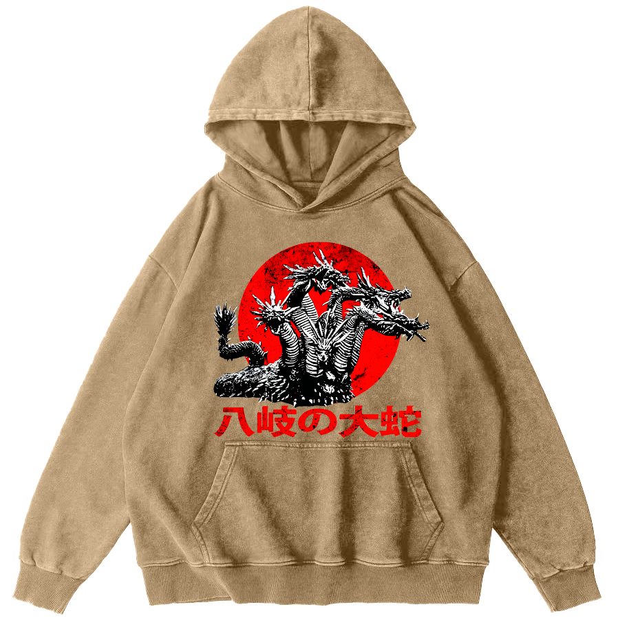 Japanese Style Giant Snake Monster Vintage Distressed Hoodie-Zazasy