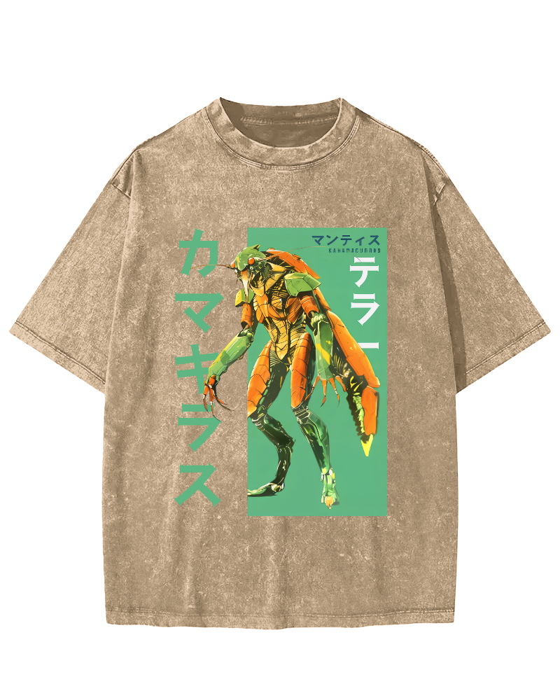 Mantis Monster Japanese Style Vintage Washed T-shirt-Zazasy