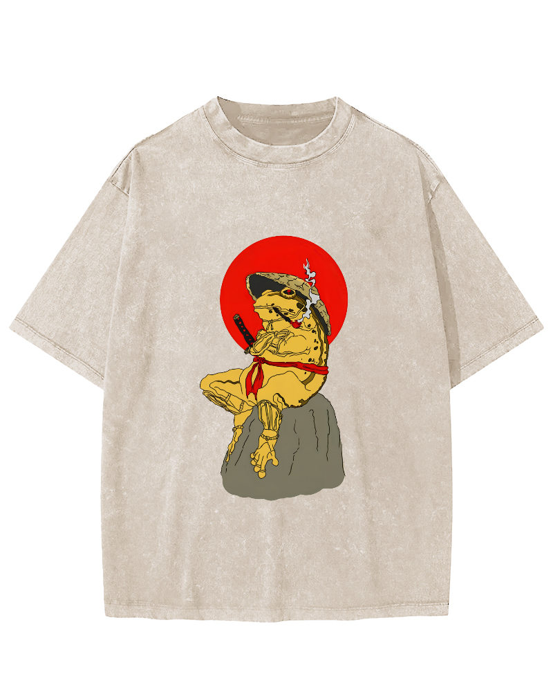 Frog Warrior Japanese Vintage Distressed T-shirt-Zazasy