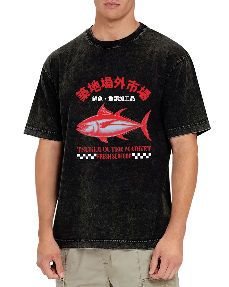 Japanese Sea Fish Script Vintage Distressed T-shirt-Zazasy
