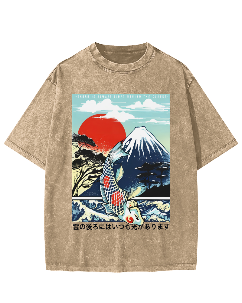 Ukiyo-e koi Vintage Washed T-shirt-Zazasy