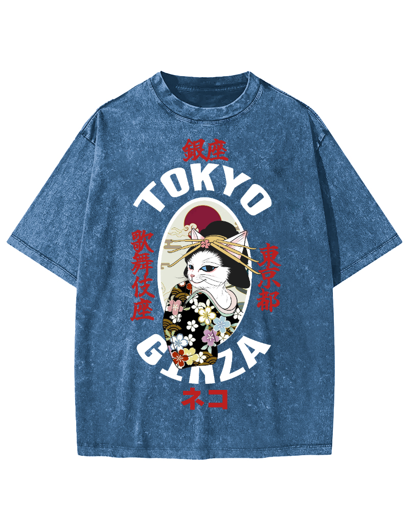 Tokyo Kabuki Cat Vintage Washed T-shirt