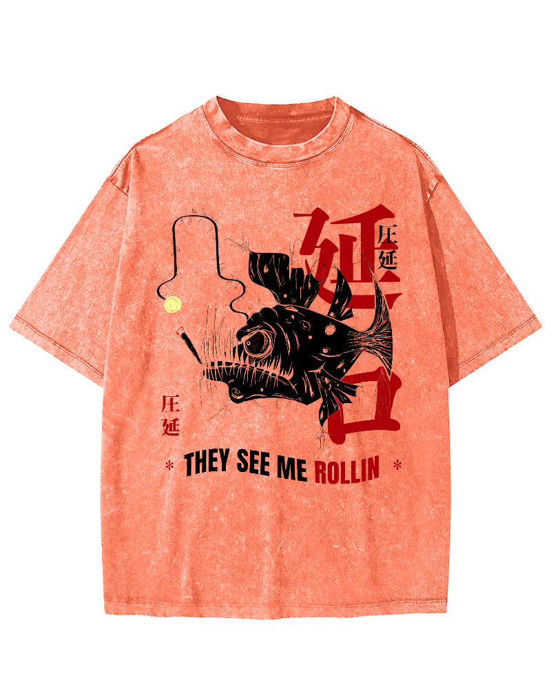 Rolling Japanese Script Vintage Distressed T-shirt-Zazasy
