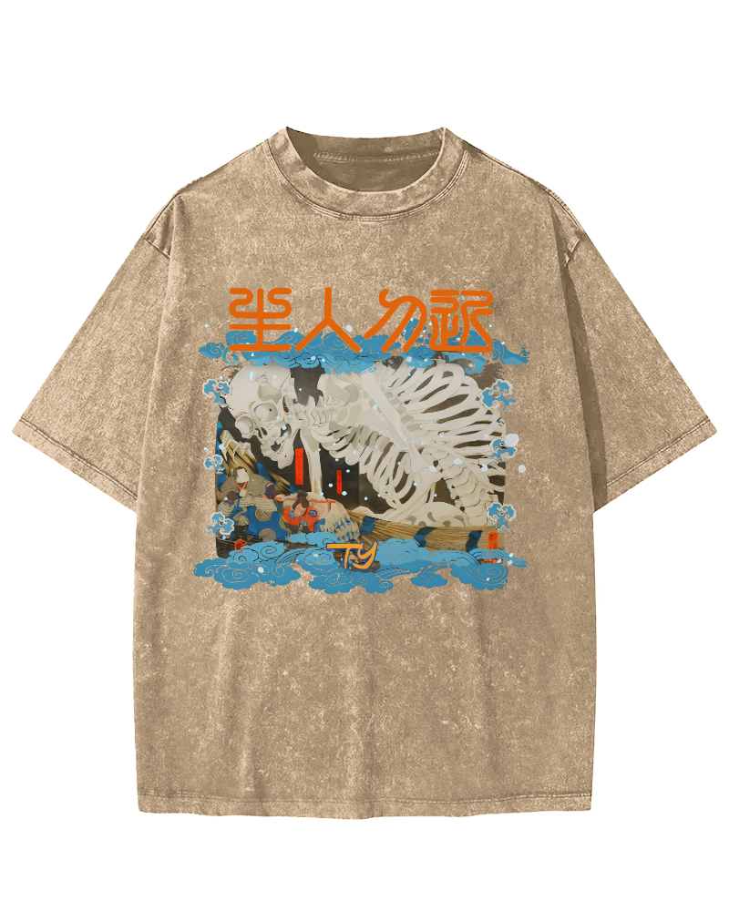 Skeleton Japanese Vintage Washed T-shirt-Zazasy