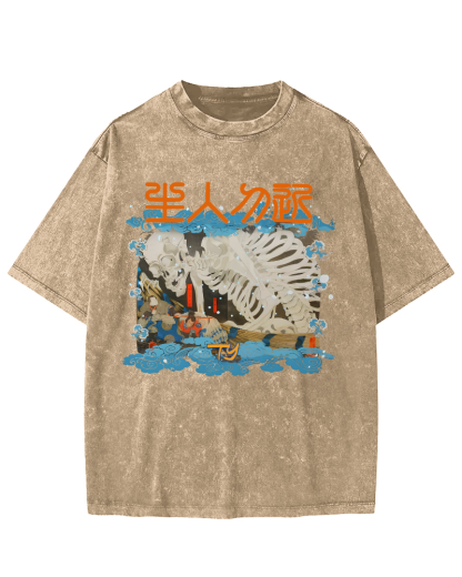 Skeleton Japanese Vintage Washed T-shirt-Zazasy