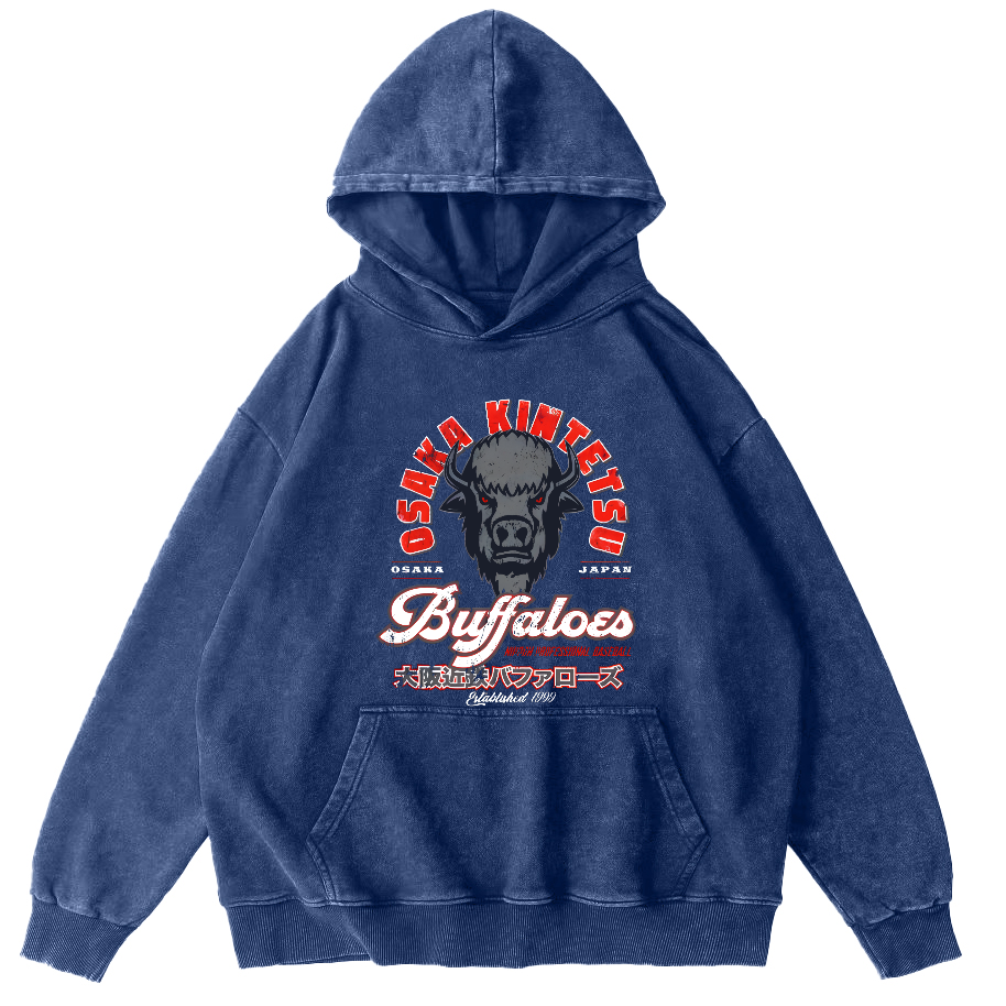 Osaka Kintetsu Buffaloed Vintage Washed Hoodie-Zazasy