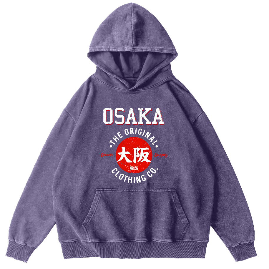 Osaka Script in Japan Vintage Washed Hoodie-Zazasy
