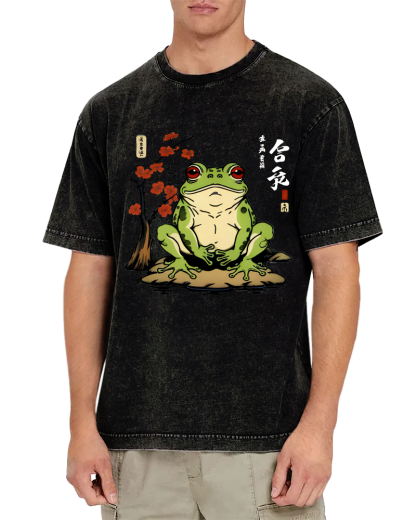 Frog From The Edo Period Vintage Washed T-shirt-Zazasy