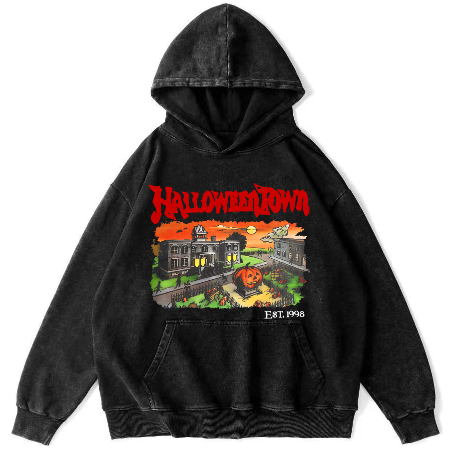 Halloween Town Vintage Washed Hoodie-Zazasy