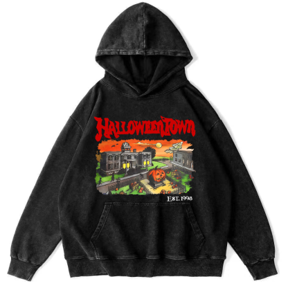 Halloween Town Vintage Washed Hoodie-Zazasy