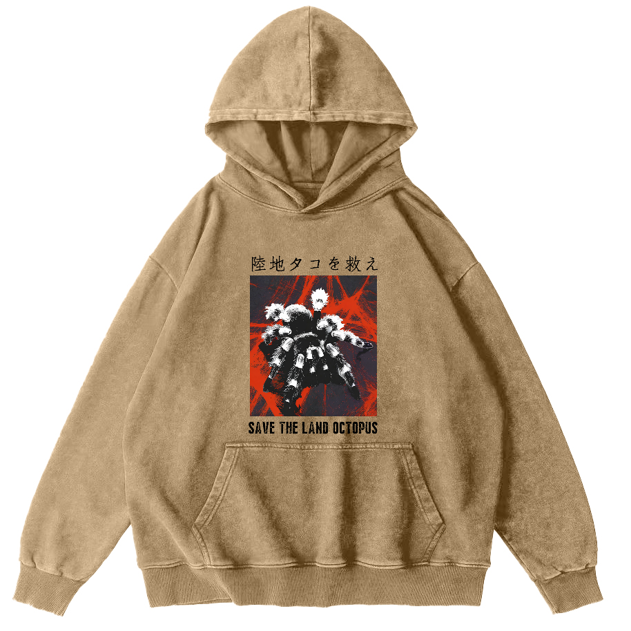 Save The Land Octopus Vintage Washed Hoodie-Zazasy