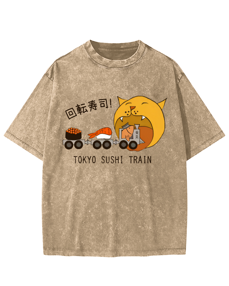 Tokyo Sushi Vintage Washed T-shirt-Zazasy