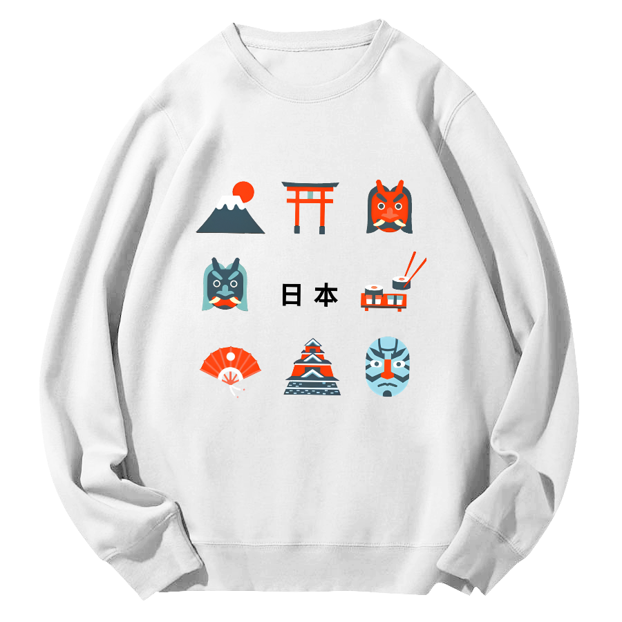 Japanese Culture Round Neck Sweatshirt-Zazasy