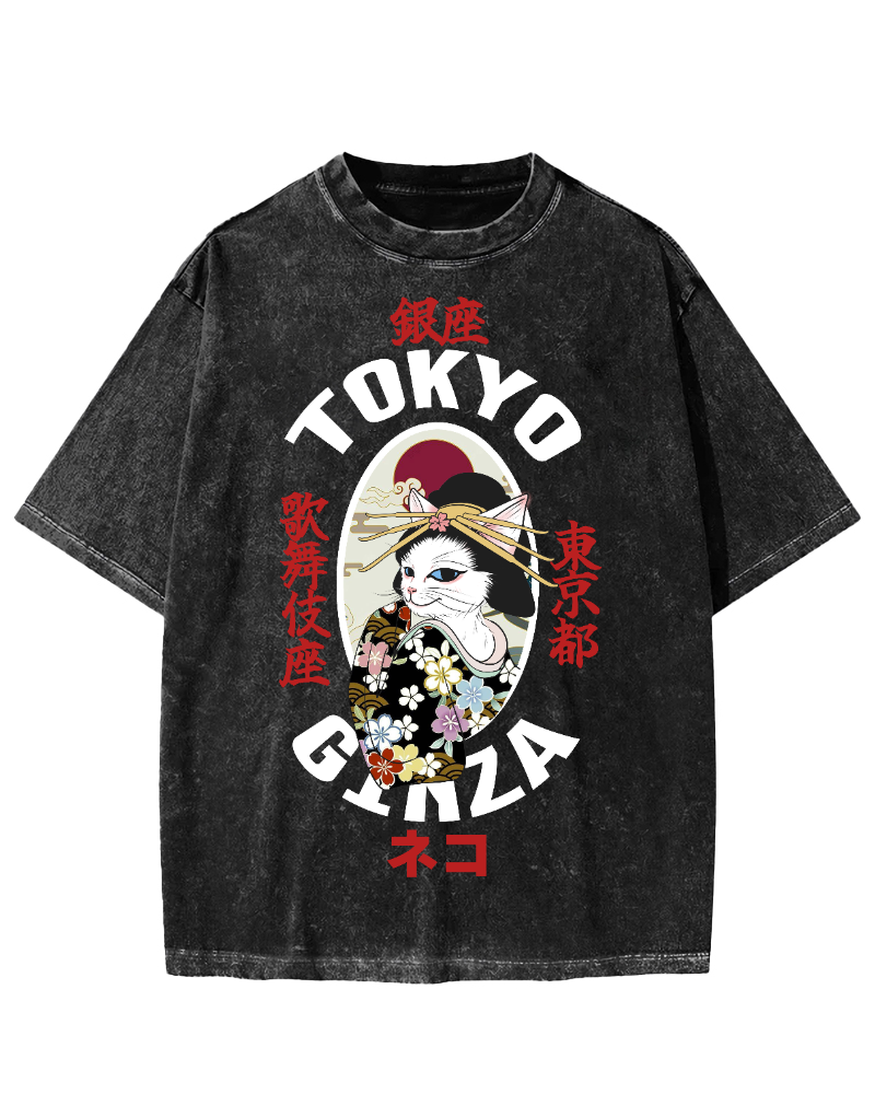 Tokyo Kabuki Cat Vintage Washed T-shirt