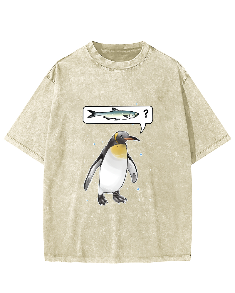 Japanese Penguin Pattern Wanting To Eat Fish Vintage Distressed T-shirt-Zazasy