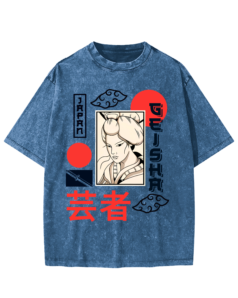 Yunzhe Japanese Style Vintage Washed T-shirt-Zazasy