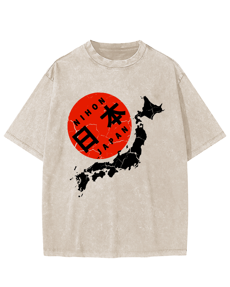 Map of The Japanese Empire Vintage Washed T-shirt-Zazasy