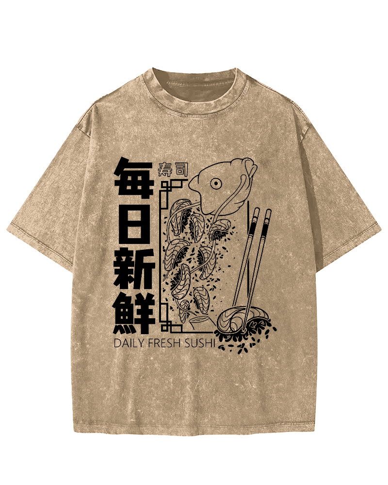 Fresh Sushi Daily Vintage Washed T-shirt-Zazasy