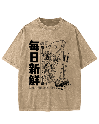 Fresh Sushi Daily Vintage Washed T-shirt-Zazasy
