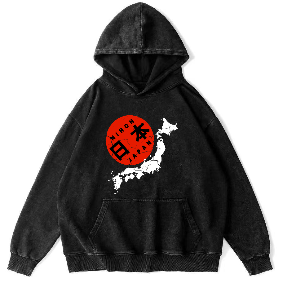 Map of The Japanese Empire Vintage Washed Hoodie-Zazasy