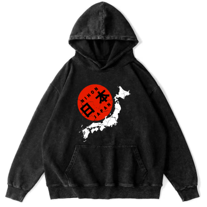 Map of The Japanese Empire Vintage Washed Hoodie-Zazasy