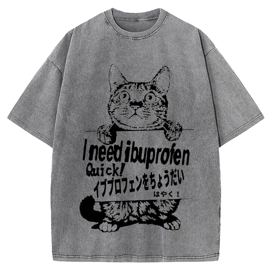 Ibuprofen Cat Vintage Washed T-shirt