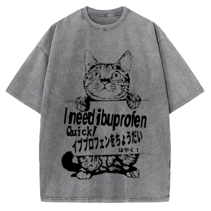 Ibuprofen Cat Vintage Washed T-shirt