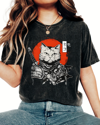 Cat Hero Japanese Style Vintage Distressed T-shirt-Zazasy