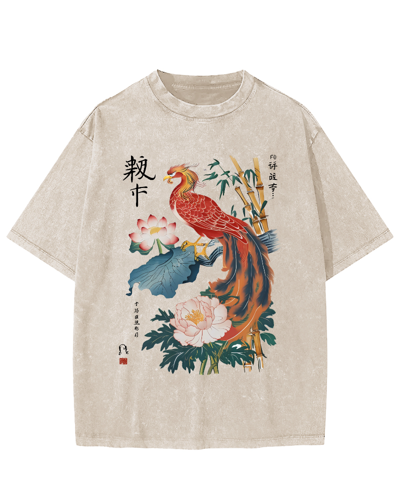 Proud Peacock Japanese Style Vintage Distressed T-shirt-Zazasy