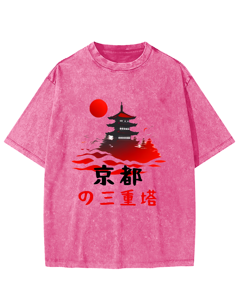 Kyoto Triple Tower Vintage Washed T-shirt-Zazasy