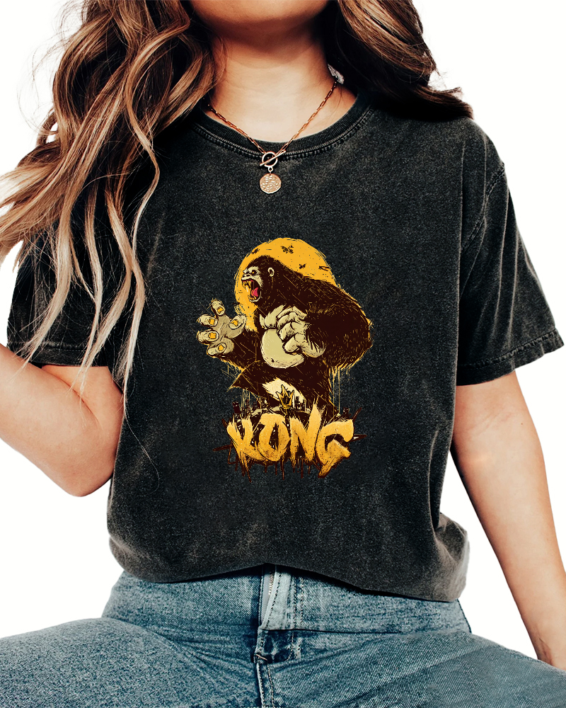 Retro Gorilla Pattern Vintage Distressed T-shirt-Zazasy