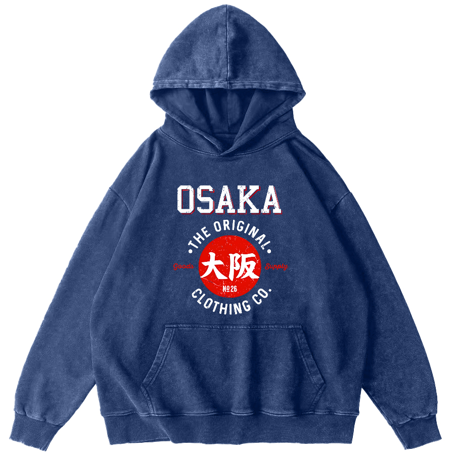 Osaka Script in Japan Vintage Washed Hoodie-Zazasy