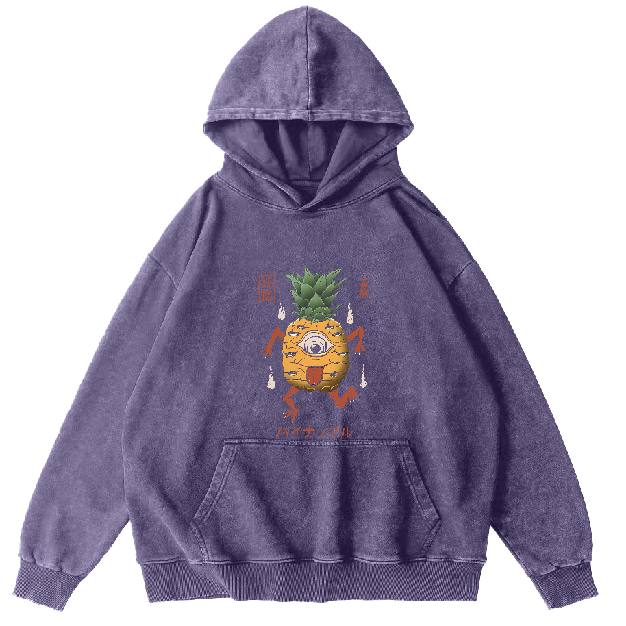 Funny Fruit Pineapple Japanese Style Vintage Distressed Hoodie-Zazasy