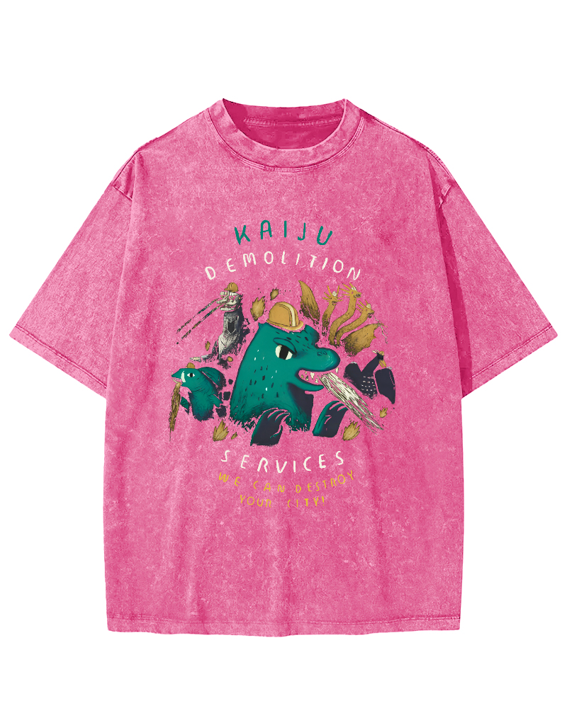 Cartoon Dinosaur Leisure Vintage Washed T-shirt-Zazasy
