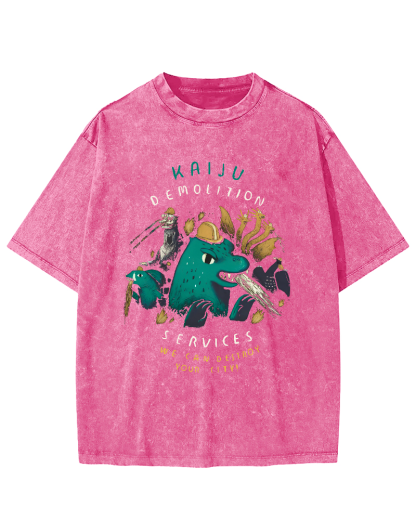 Cartoon Dinosaur Leisure Vintage Washed T-shirt-Zazasy
