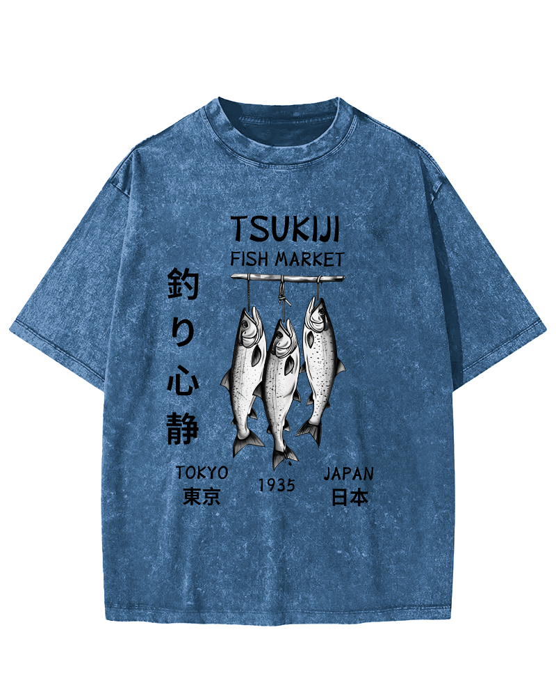 Quiet Fishing in Japan Vintage Washed T-shirt-Zazasy