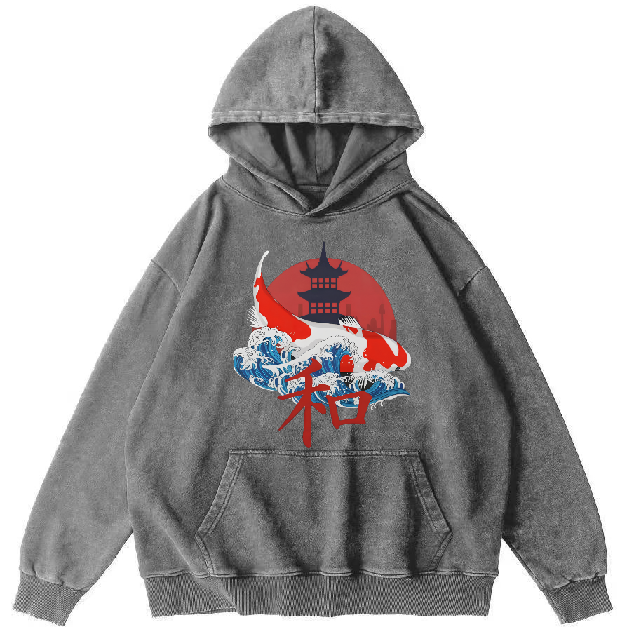 Japanese Style Koi With Font Vintage Distressed Hoodie-Zazasy