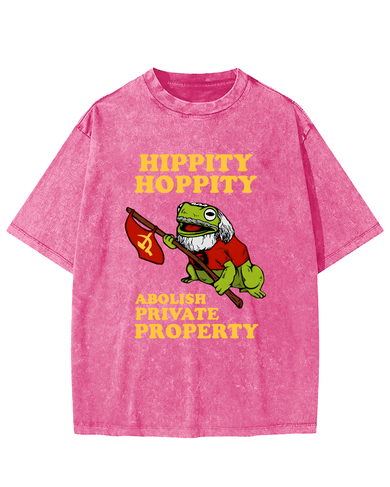 Hippity Hoppity Abolish Private Property  Vintage Washed T-shirt-Zazasy