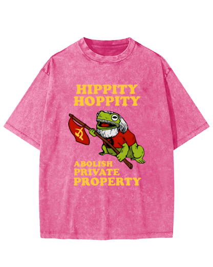 Hippity Hoppity Abolish Private Property  Vintage Washed T-shirt-Zazasy