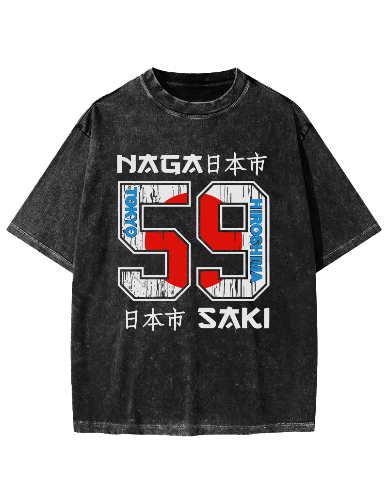 Number 59 in Japan City Vintage Washed T-shirt-Zazasy