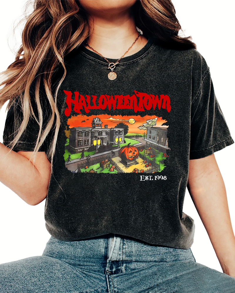 Halloween Town Vintage Washed T-shirt-Zazasy