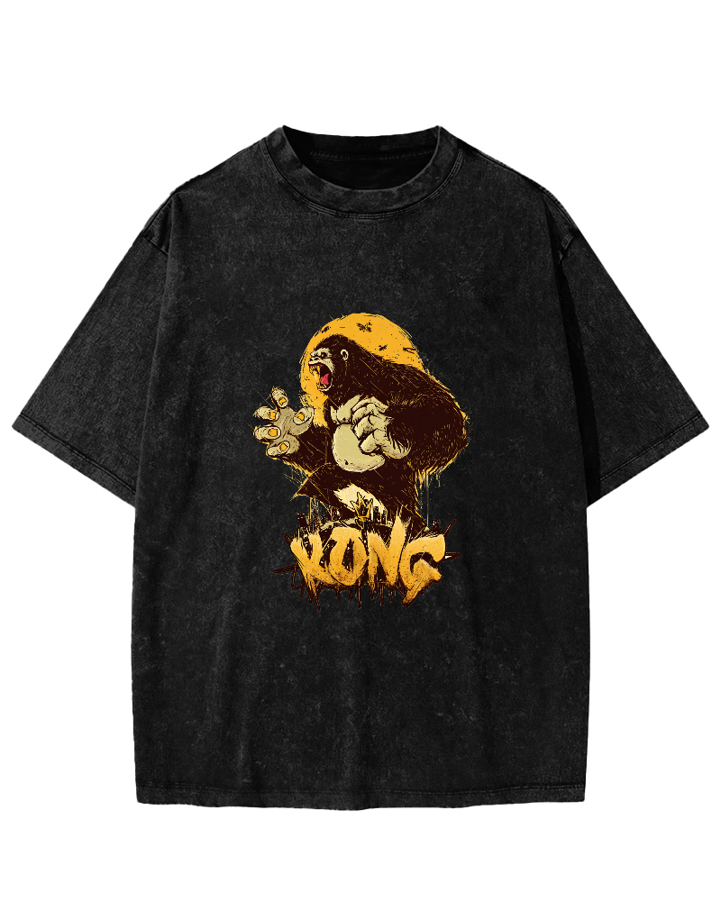 Retro Gorilla Pattern Vintage Distressed T-shirt-Zazasy