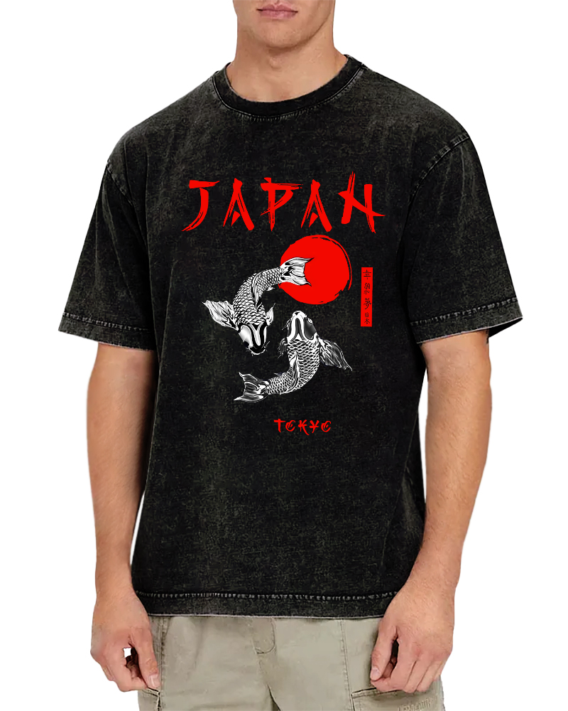 Japanese Koi Fish Vintage Distressed T-shirt-Zazasy