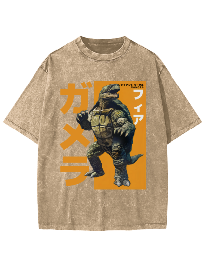 Crocodile Turtle Japanese Style Vintage Washed T-shirt-Zazasy