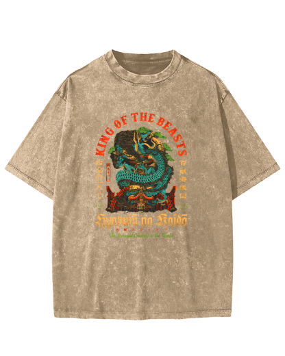 Japanese Mythological Dragon Pattern Vintage Distressed T-shirt-Zazasy