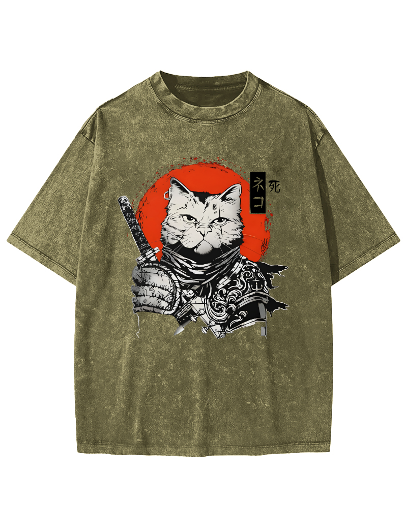 Cat Hero Japanese Style Vintage Distressed T-shirt-Zazasy