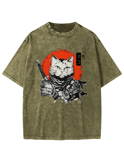 Cat Hero Japanese Style Vintage Distressed T-shirt-Zazasy