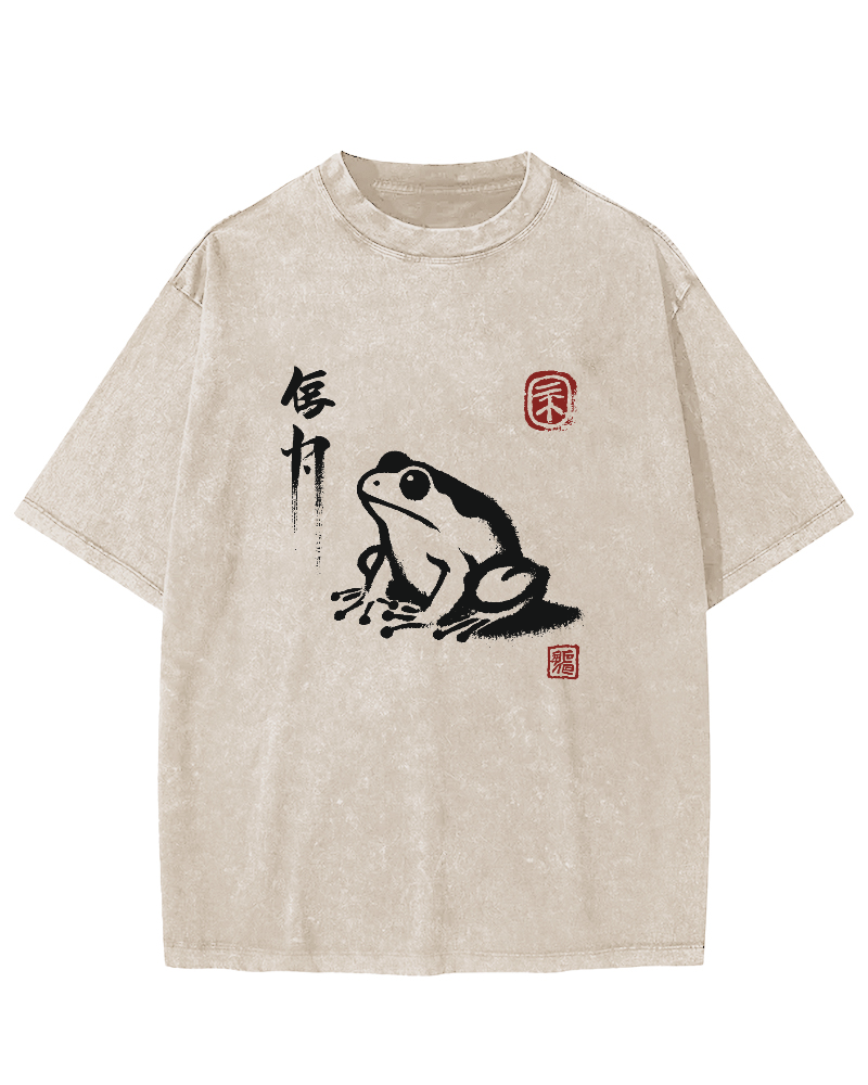 Cute Frog Japanese Style Vintage Distressed T-shirt-Zazasy